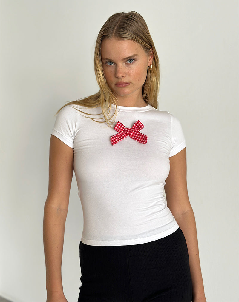 Image de Sutin Tee en blanc avec nœud vichy rouge