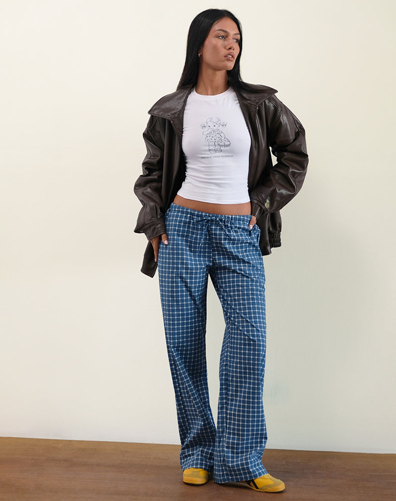 Pantalon taille basse Lirura en popeline écossaise marine