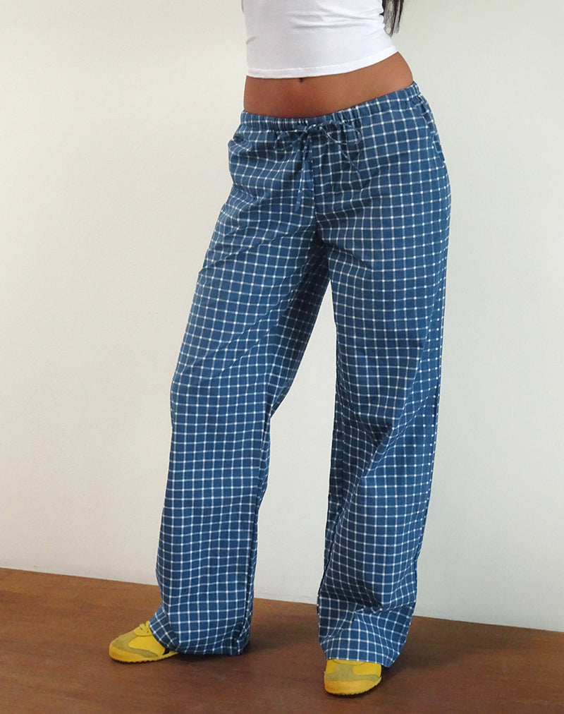 Pantalon taille basse Lirura en popeline écossaise marine