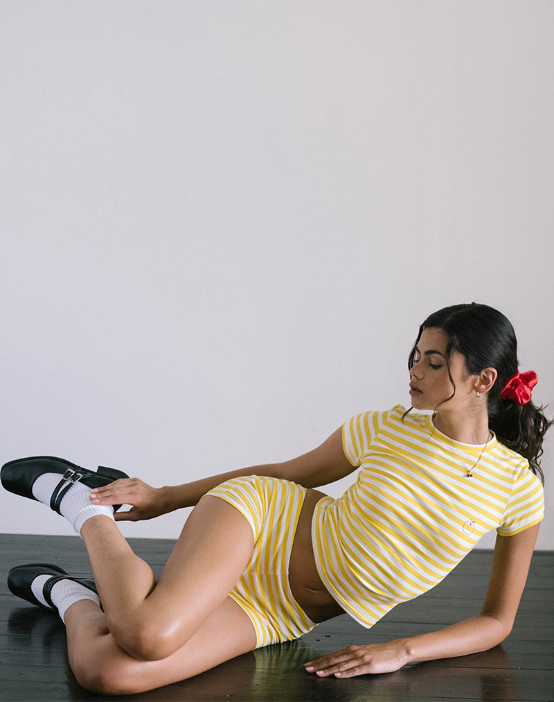 Tee-shirt Sutin en jaune avec imprimé pomme à rayures blanches