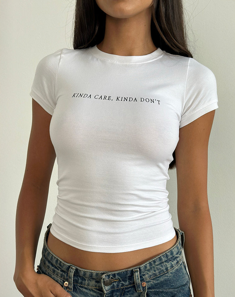 Image de Sutin Top in White with Kinda Care Kinda Don't Graphic