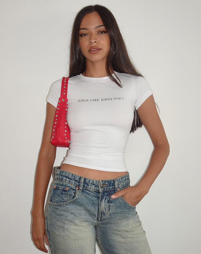 Image de Sutin Top in White with Kinda Care Kinda Don't Graphic