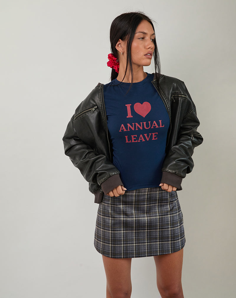 Tee-shirt Sutin en bleu marine avec graphique rouge "I Love Annual Leave" (J'aime les congés annuels)