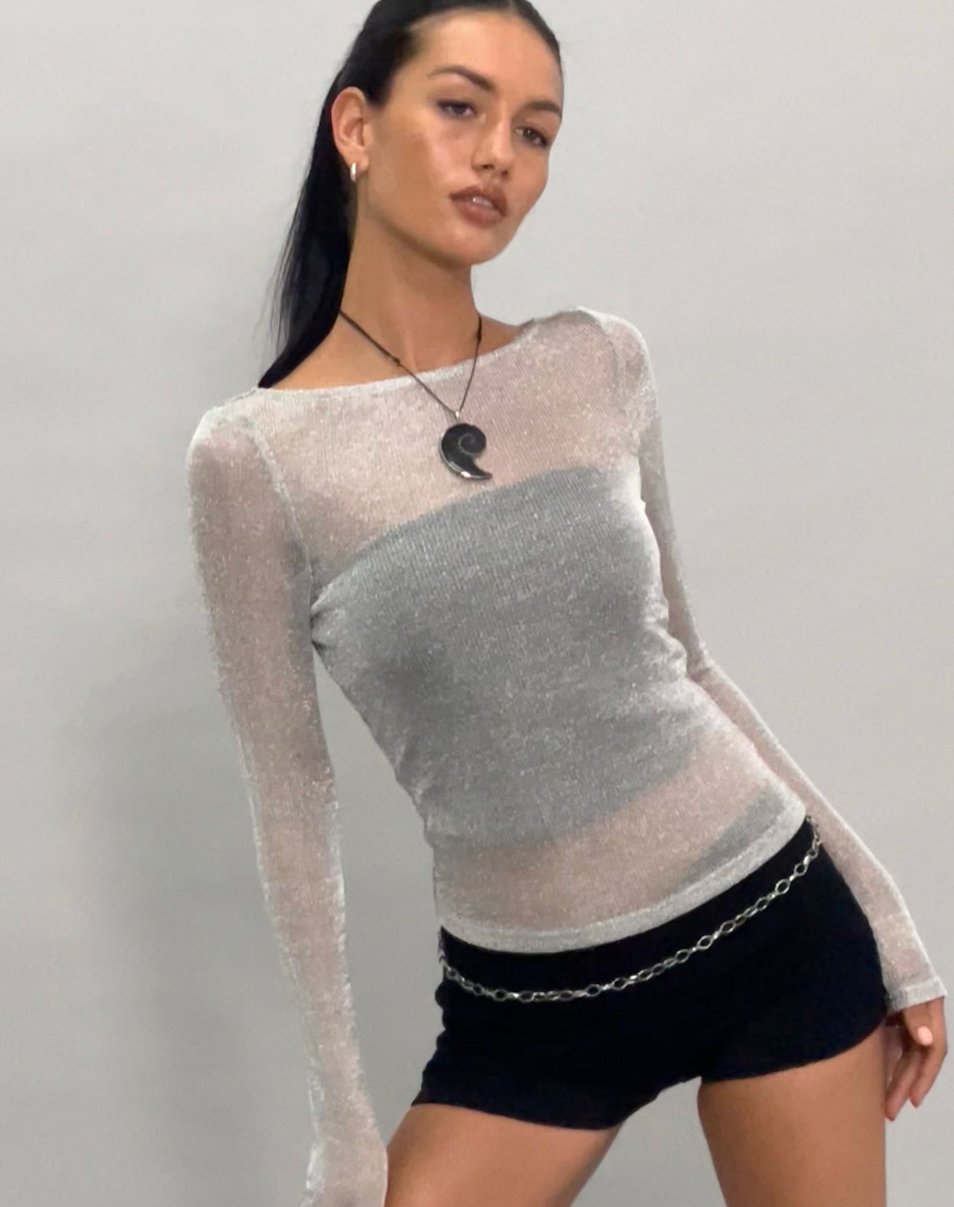 Image de Suzette Long Sleeve Top in Silver Chain