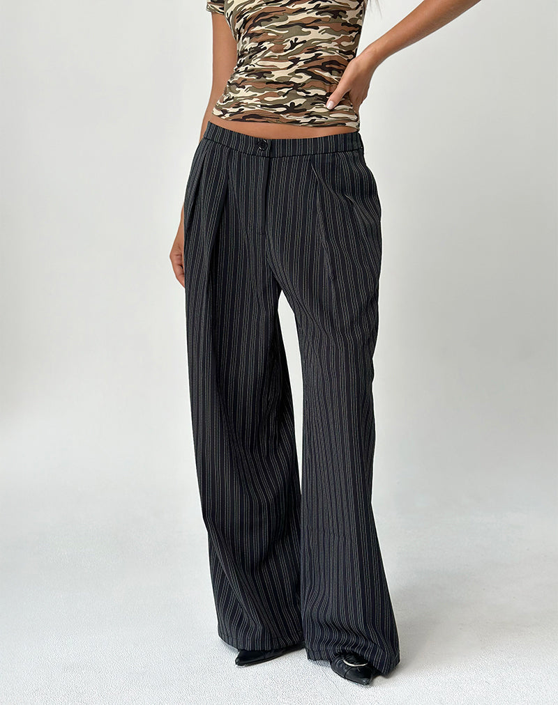 Image de Syra Pantalon plissé à rayures noir