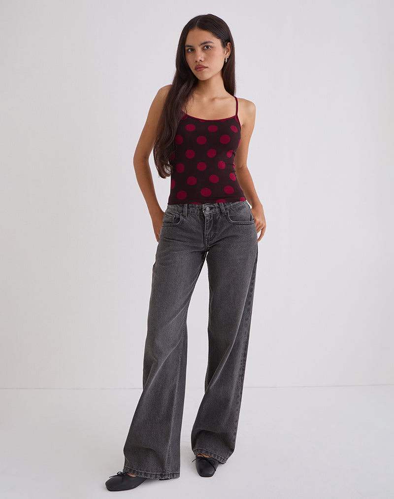 Solani Top in Brown with Big Polka Red