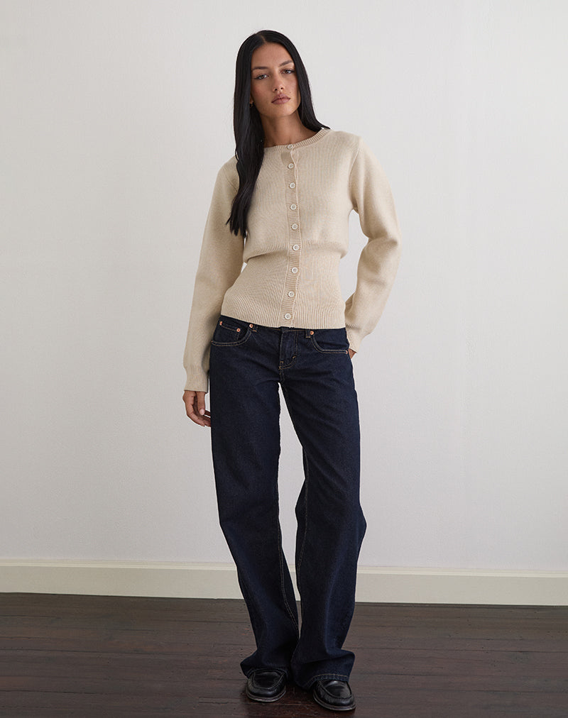 Image de Subra Cardigan à manches longues et ourlet côtelé en ivoire