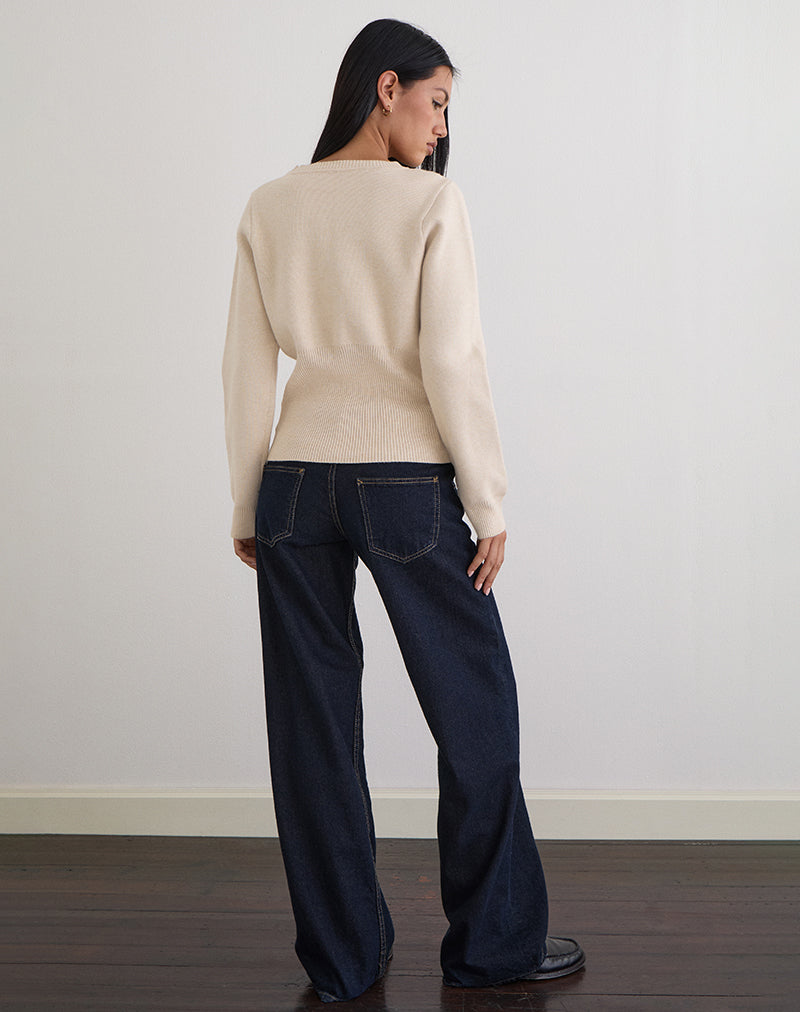 Image de Subra Cardigan à manches longues et ourlet côtelé en ivoire