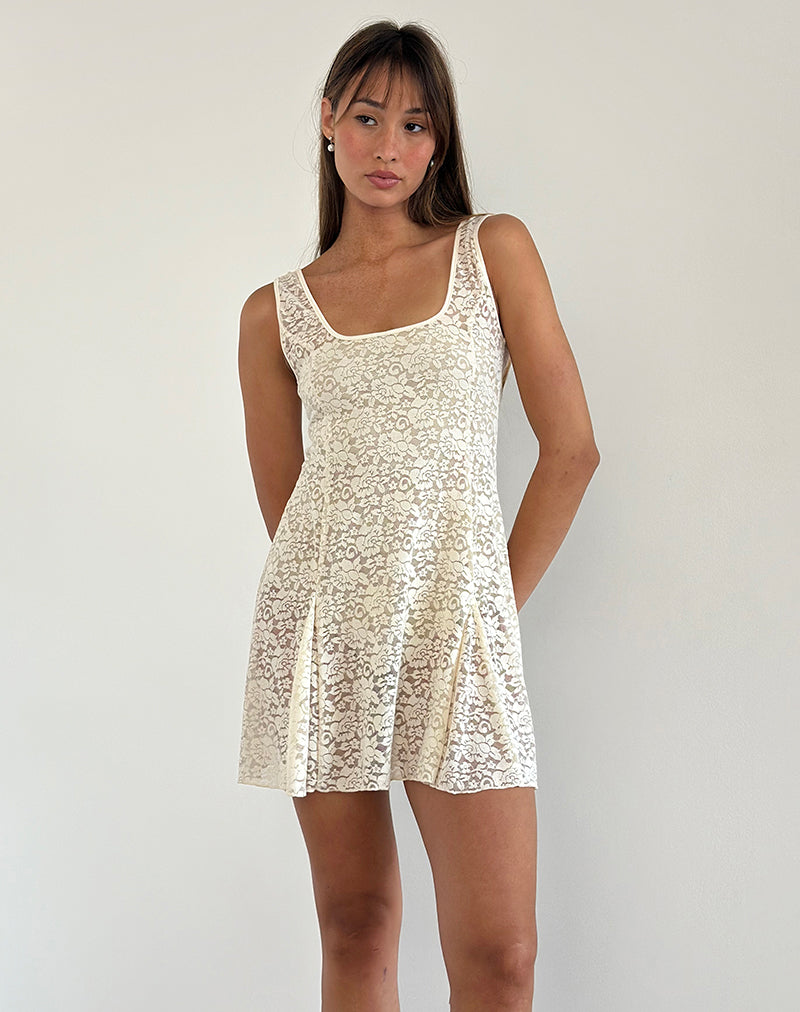 Mini robe Tabah en dentelle rose ivoire