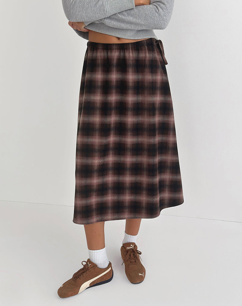Image of Taka Midi Skirt in Pink and Brown Check
