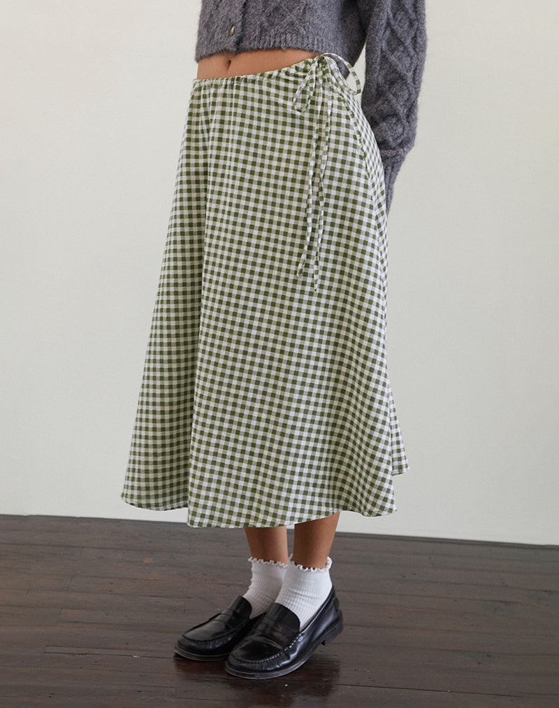 Jupe midi Takara, vichy olive