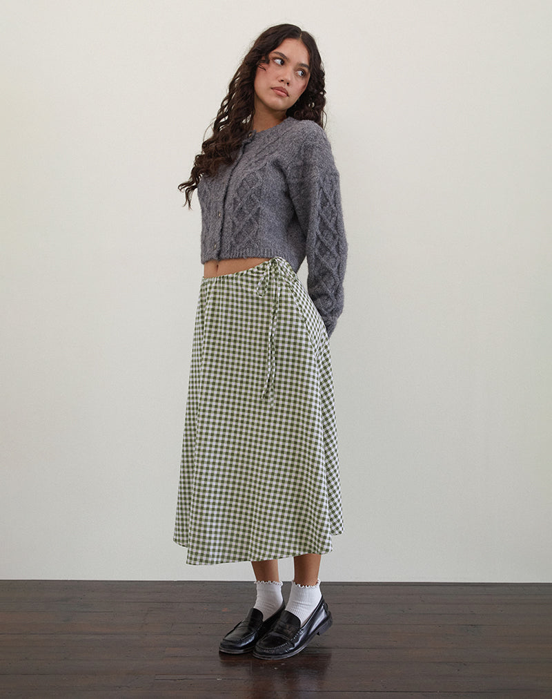 Image de la jupe midi Takara en vichy olive