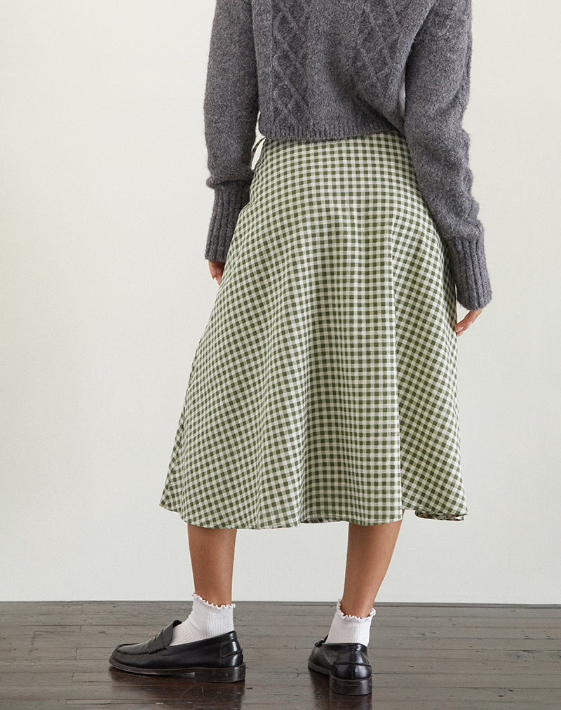 Image de la jupe midi Takara en vichy olive
