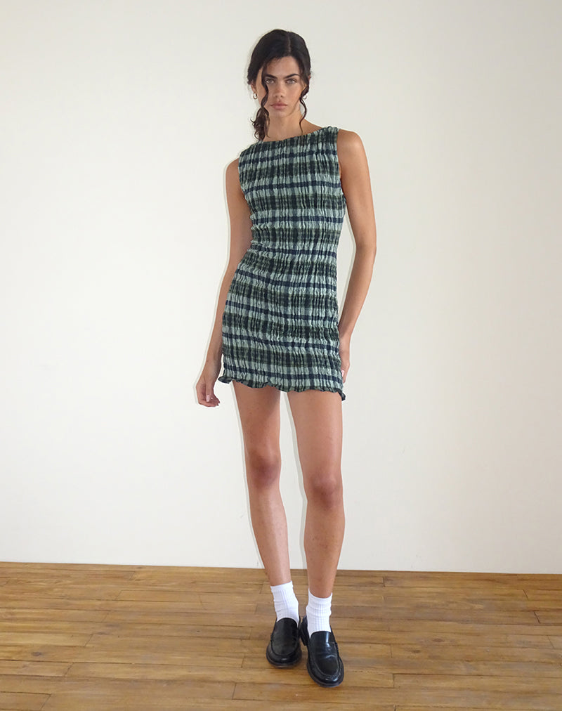 Image de Takayi Mini Robe en Lin Mono Check Green
