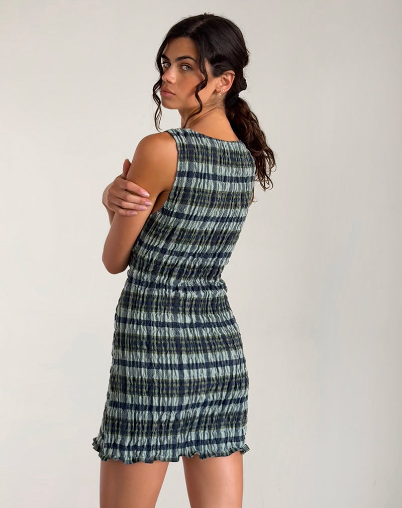 Image de Takayi Mini Robe en Lin Mono Check Green