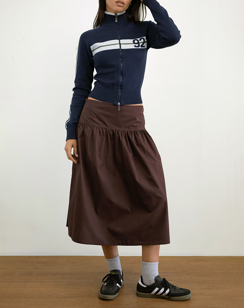 Jupe midi Ditara, marron chocolat