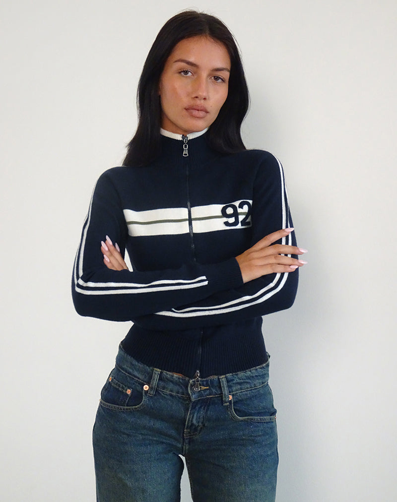 Veste zippée Takiya en marine profonde avec 92 motifs