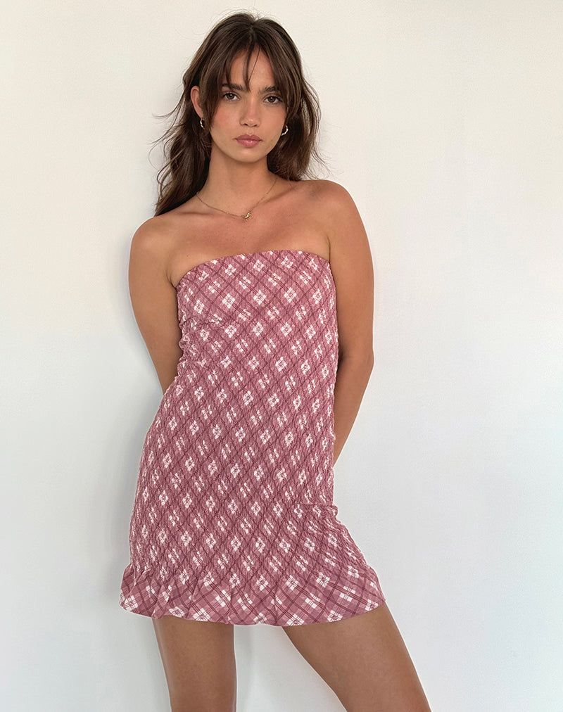 Mini robe bandeau Takiyo en écossais rose