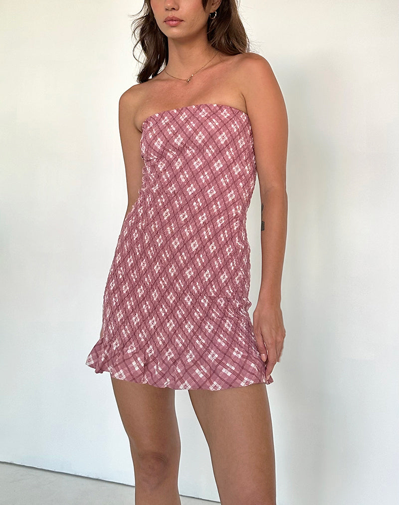 Mini robe bandeau Takiyo en écossais rose