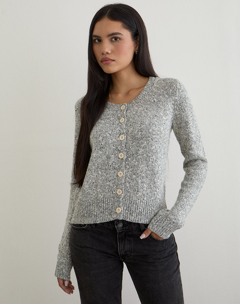 Cardigan Talira en tricot gris foncé marbré