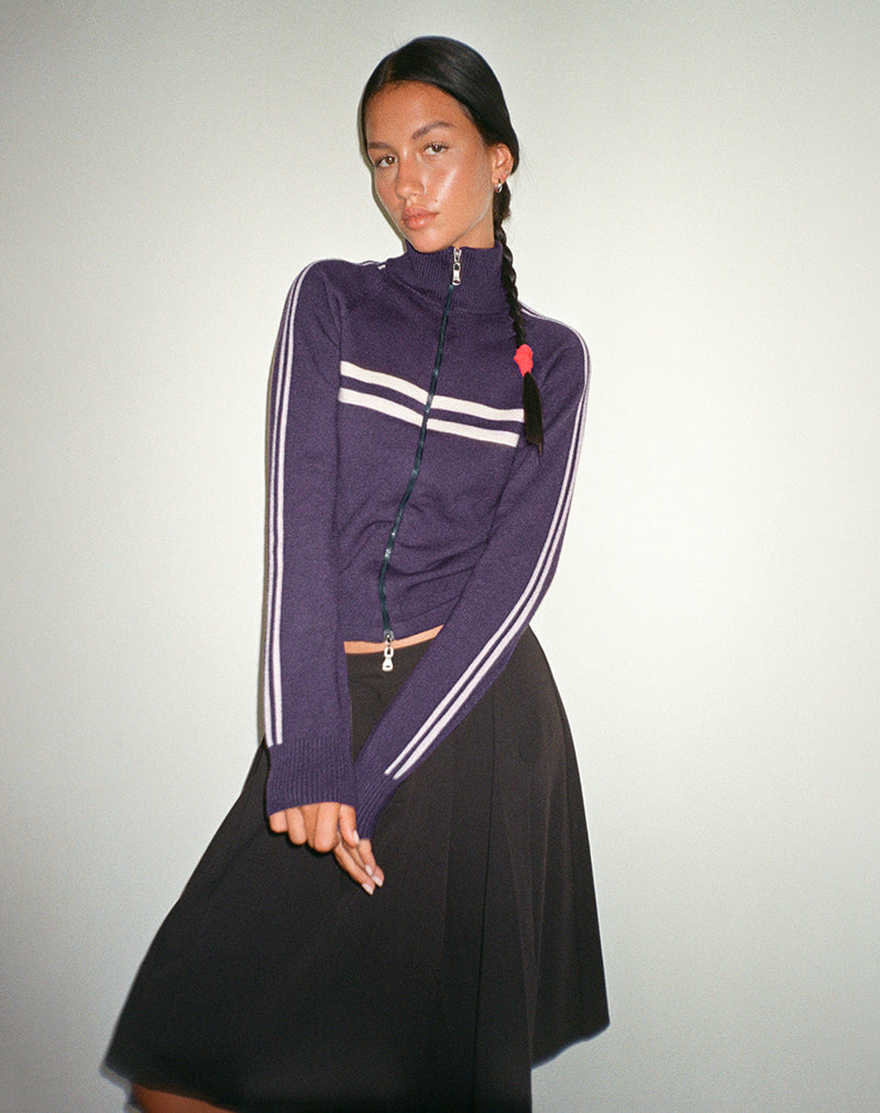 Image de Talisa Sporty Zip Through Jacket In Charcoal with Light Grey Stripes (Veste zippée sportive en anthracite avec des rayures gris clair)