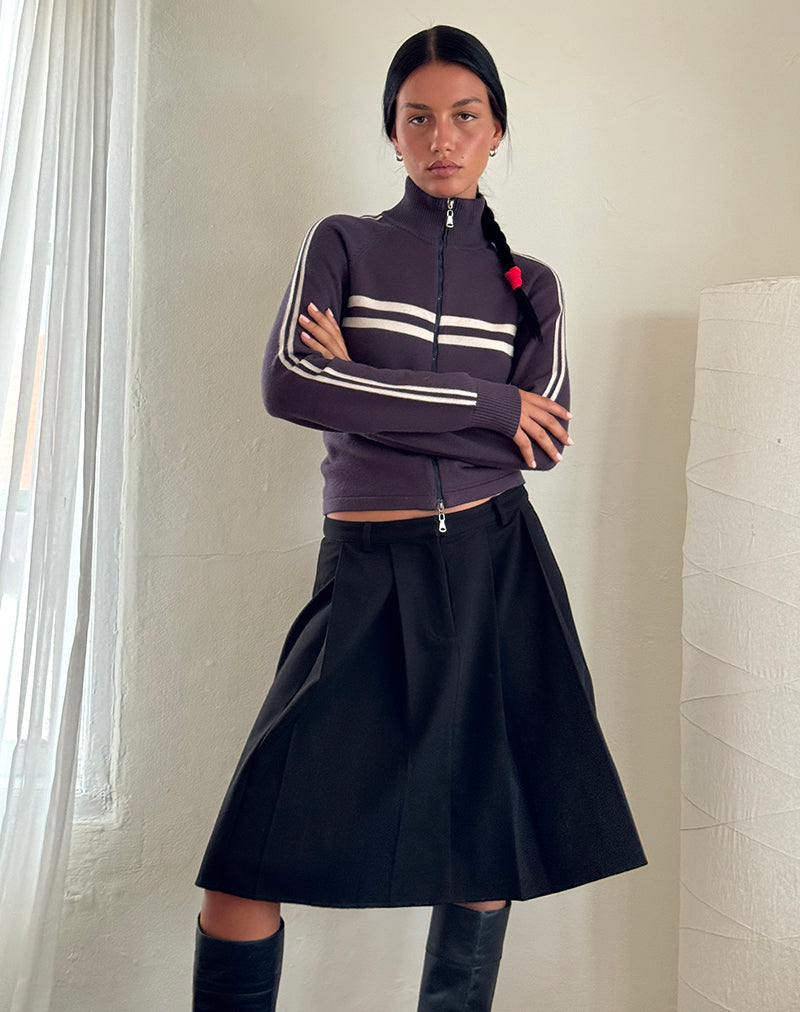 Image de Talisa Sporty Zip Through Jacket In Charcoal with Light Grey Stripes (Veste zippée sportive en anthracite avec des rayures gris clair)