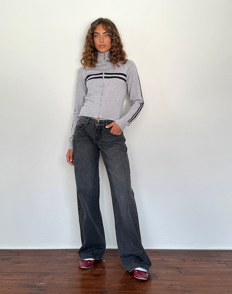 Image de Talisa Sporty Zip Through Jacket In Light Grey with Navy Stripes