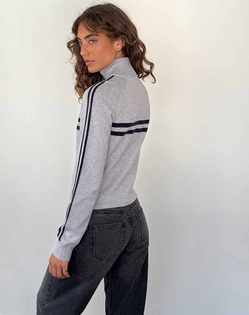 Image de Talisa Sporty Zip Through Jacket In Light Grey with Navy Stripes