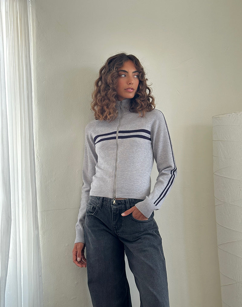 Image de Talisa Sporty Zip Through Jacket In Light Grey with Navy Stripes