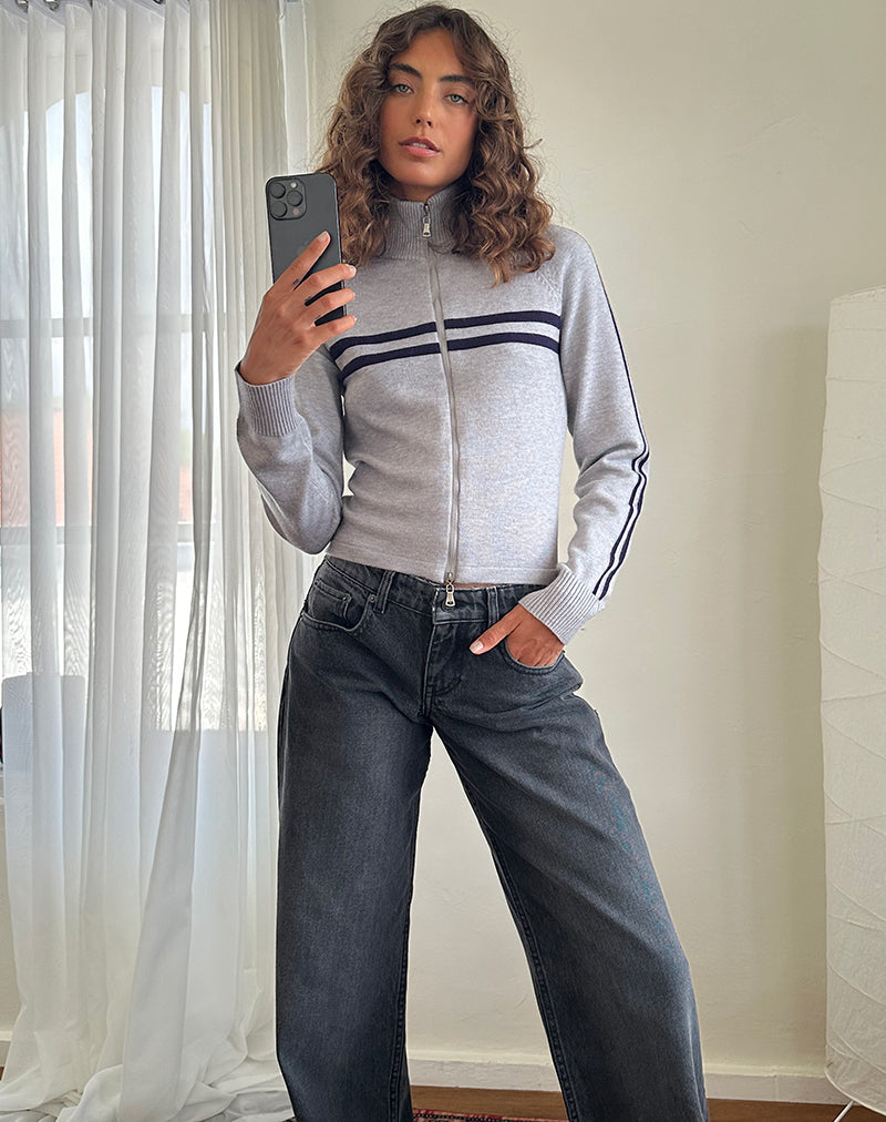Image de Talisa Sporty Zip Through Jacket In Light Grey with Navy Stripes