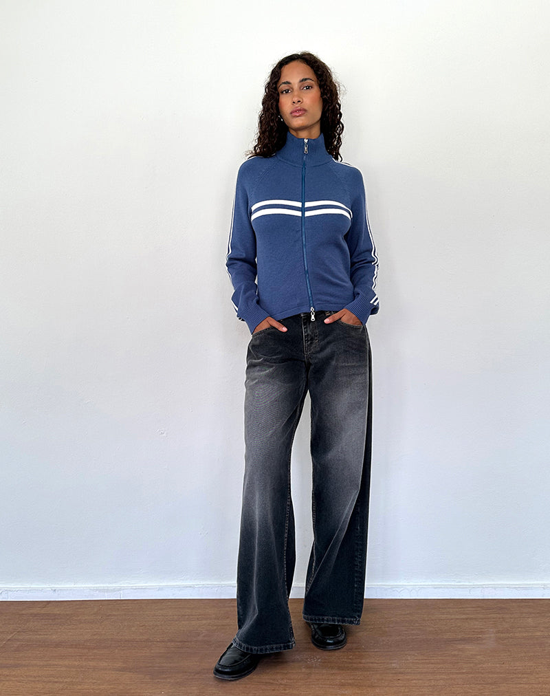 Image de Talisa Sporty Zip Through Jacket In Navy with Ivory Stripes