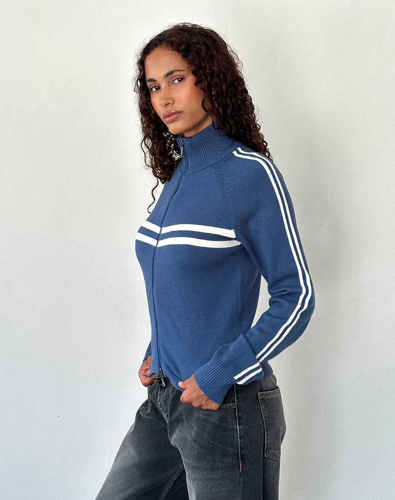 Talisa Sporty Zip Through Jacket In Navy with Ivory Stripes (veste zippée sportive en marine avec des rayures ivoires)