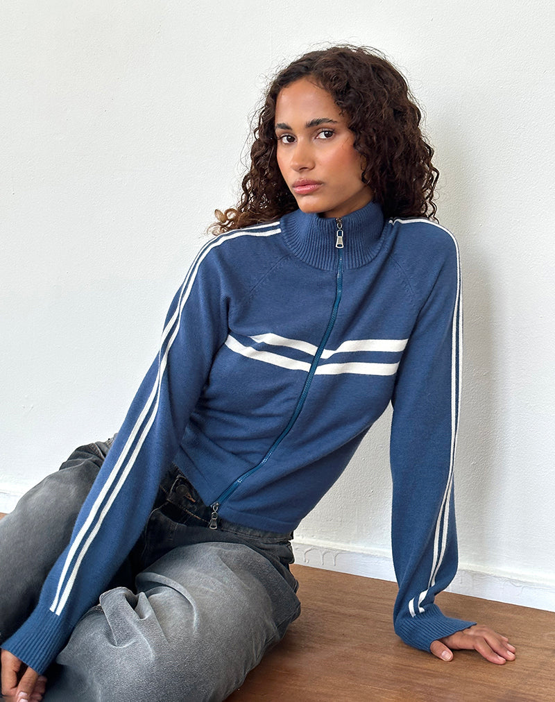Image de Talisa Sporty Zip Through Jacket In Navy with Ivory Stripes