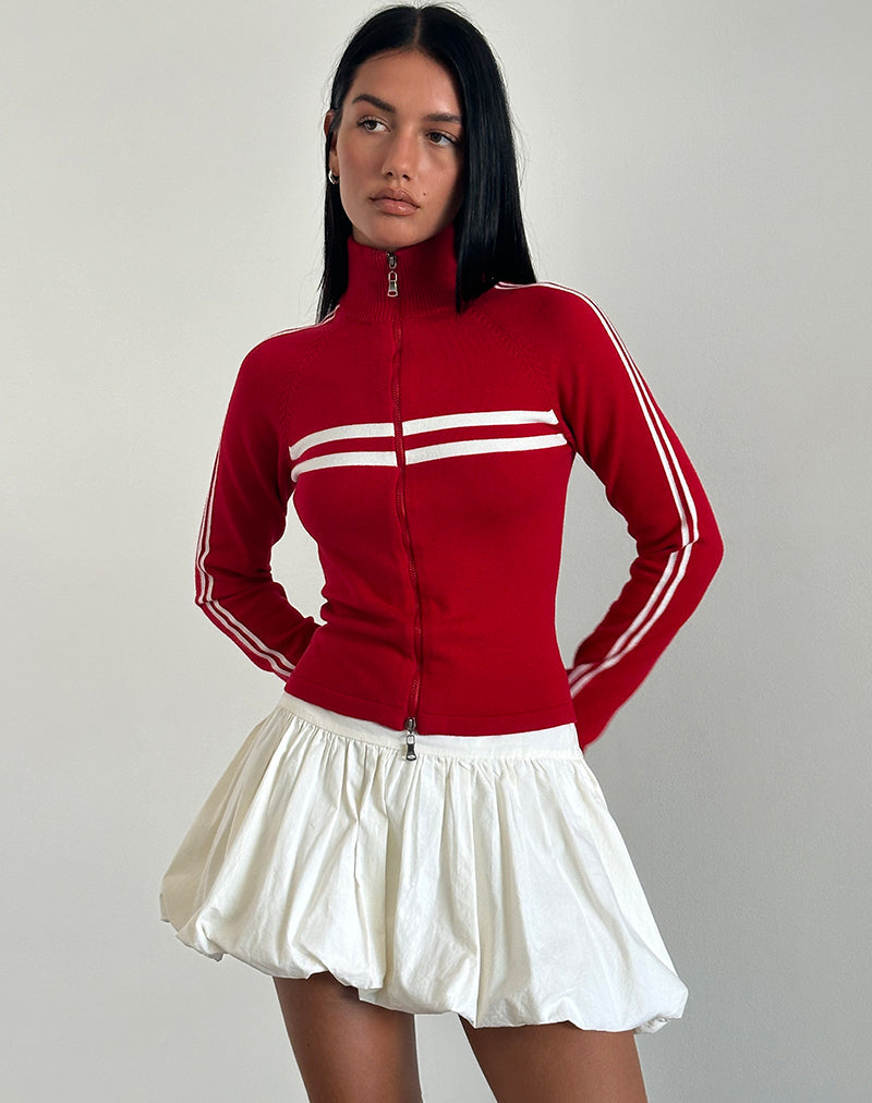 Image de Talisa Zip Through Jacket in Red with White Stripe (veste zippée rouge à rayures blanches)