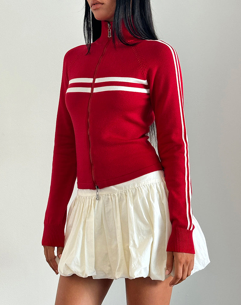 Image de Talisa Zip Through Jacket in Red with White Stripe (veste zippée rouge à rayures blanches)