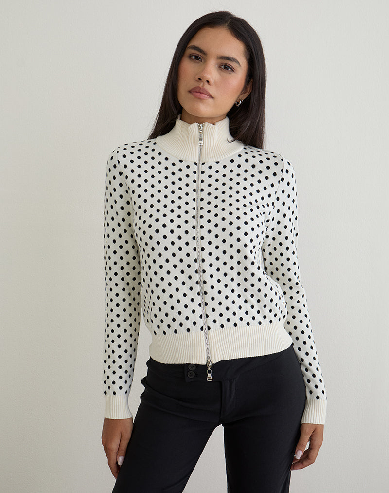 Veste en maille zippée Talisa Tiny Polka Ivory