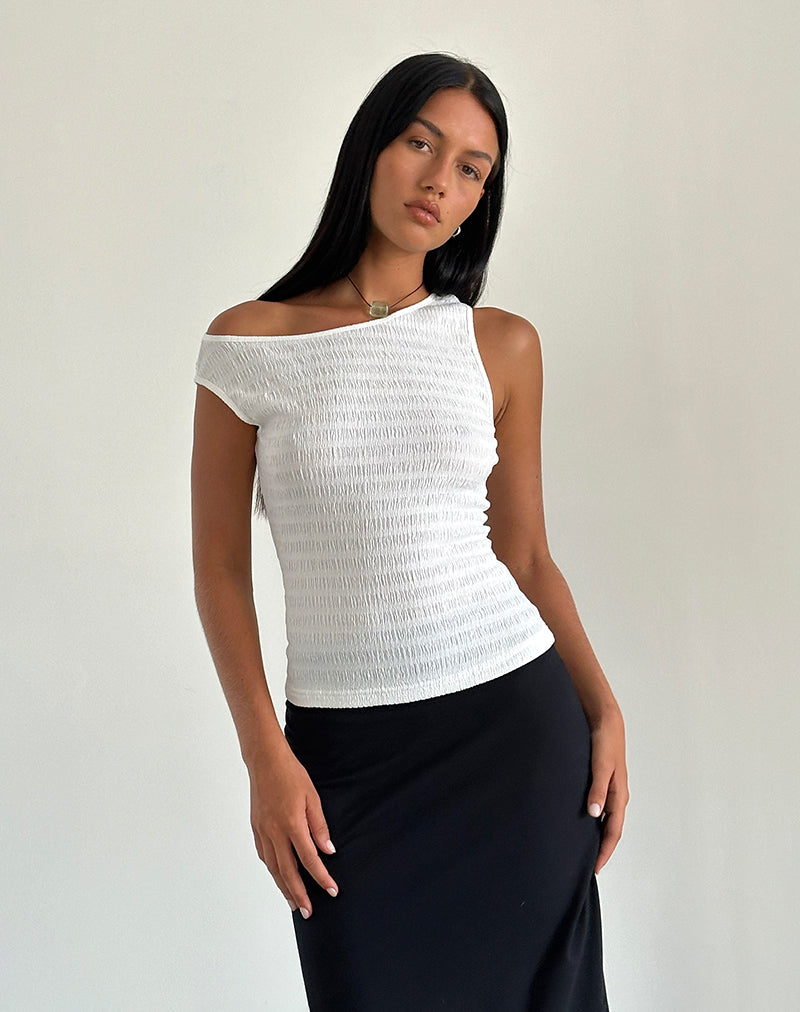 Top asymétrique Tamia, blanc froissé