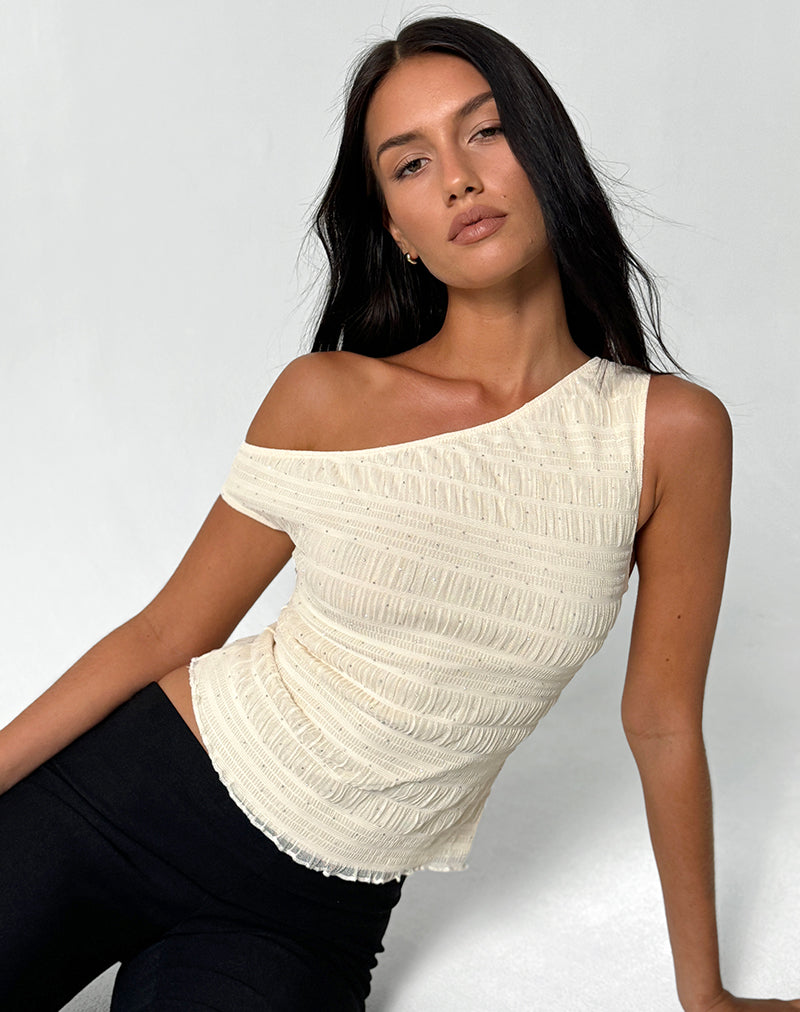 Image de Tamia Top asymétrique en maille pailletée Ivoire