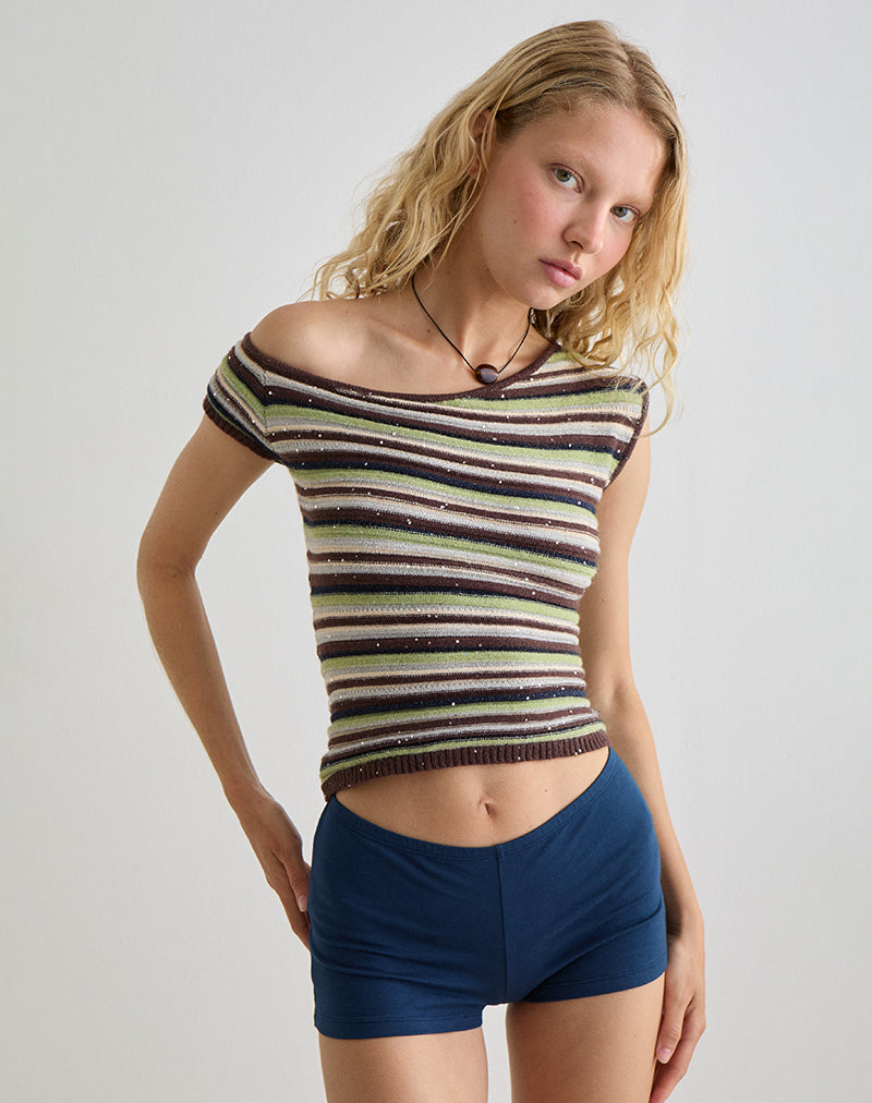 Image of Tamia Top in Green and Brown Stripe