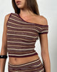 Image of Tamia Off Shoulder Top in Shimmer Stripe Knit Rust