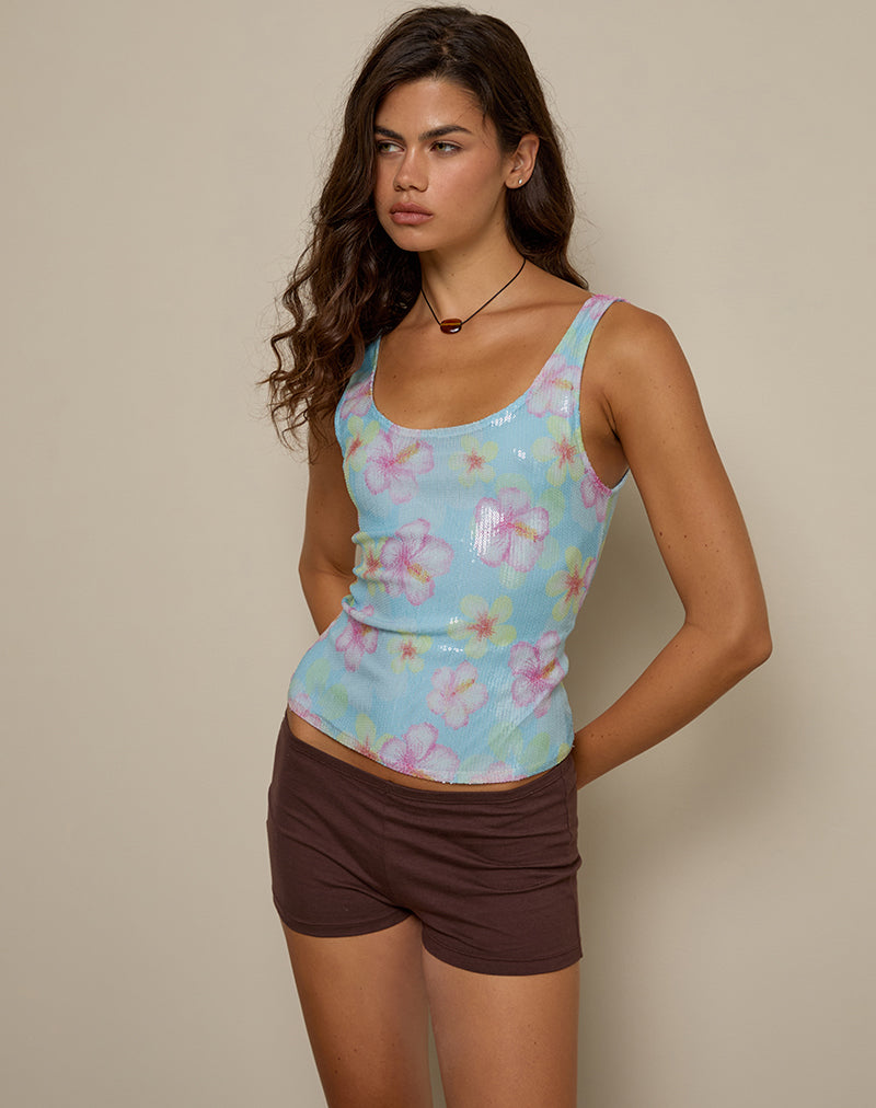 Image de Tampa Top en paillettes Blooming Flower Blue