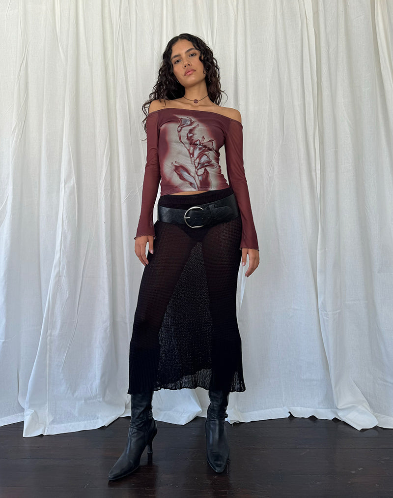 Jupe midi Tanisha en tricot côtelé noir