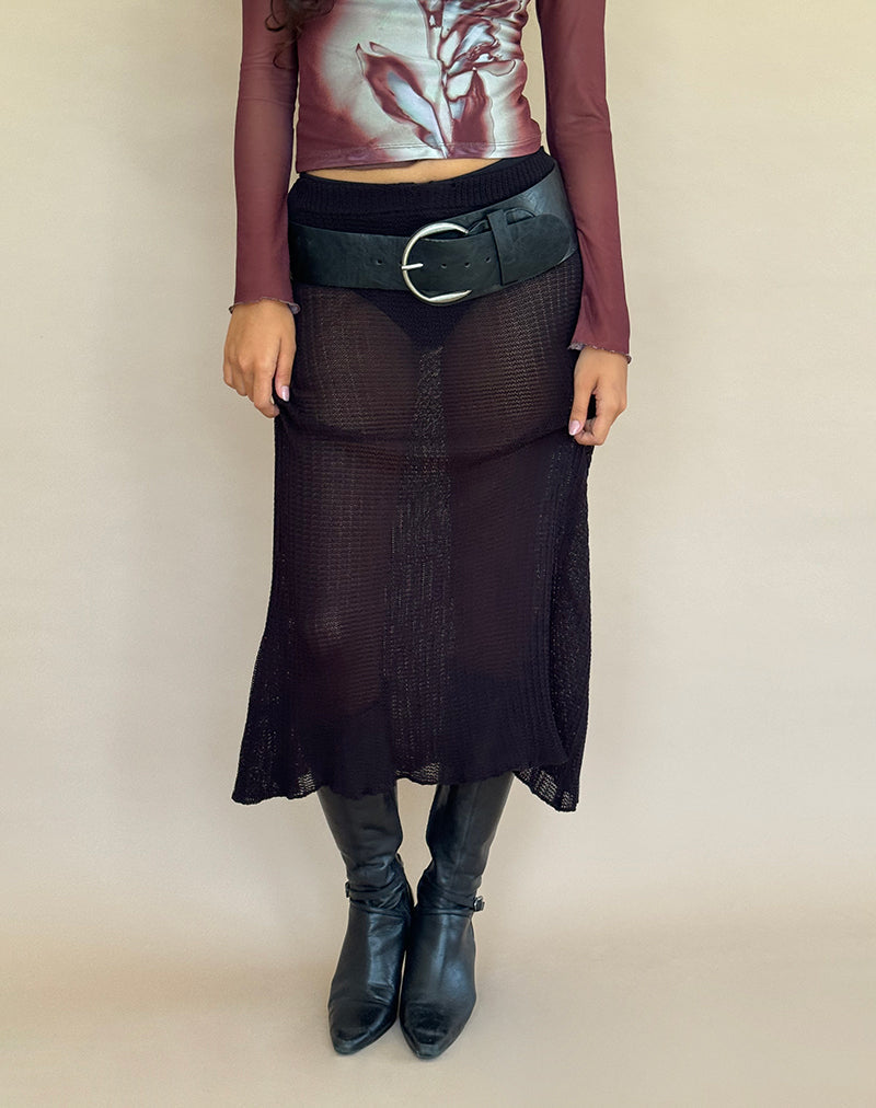 Image de la jupe midi Tanisha en tricot côtelé noir
