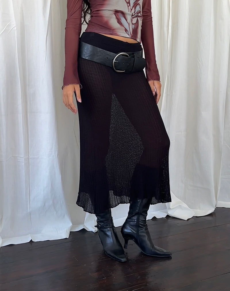 Jupe midi Tanisha en tricot côtelé noir