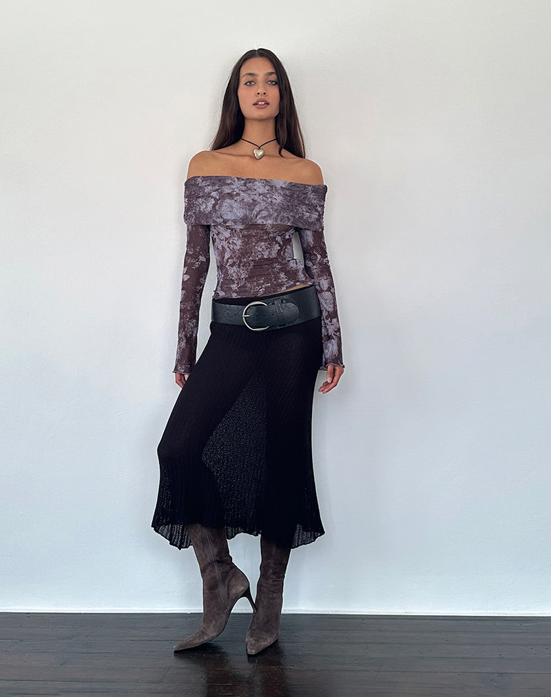 Image de la jupe midi Tanisha en tricot côtelé noir