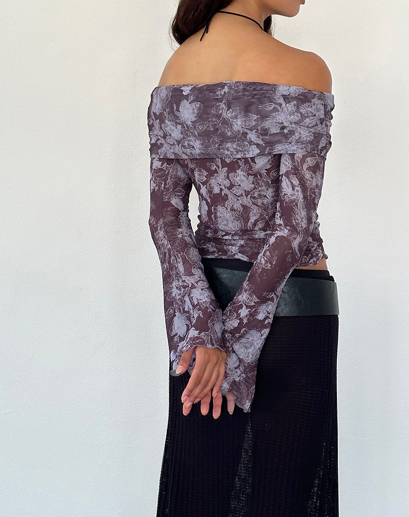 Image de Noelle Bardot Top in Botanic Sketch Purple