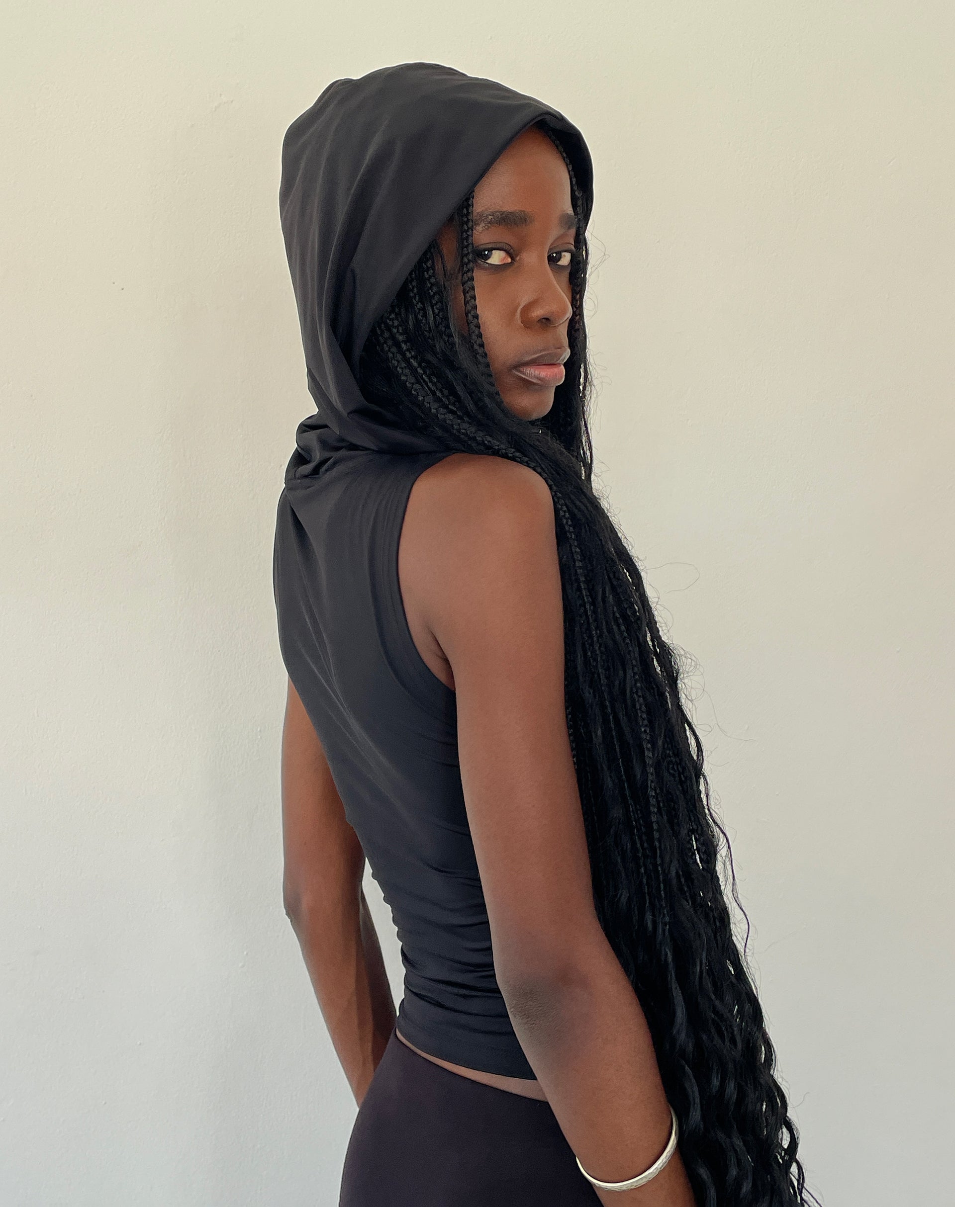 Image de Tapia Hooded Tank Top in Black Slinky