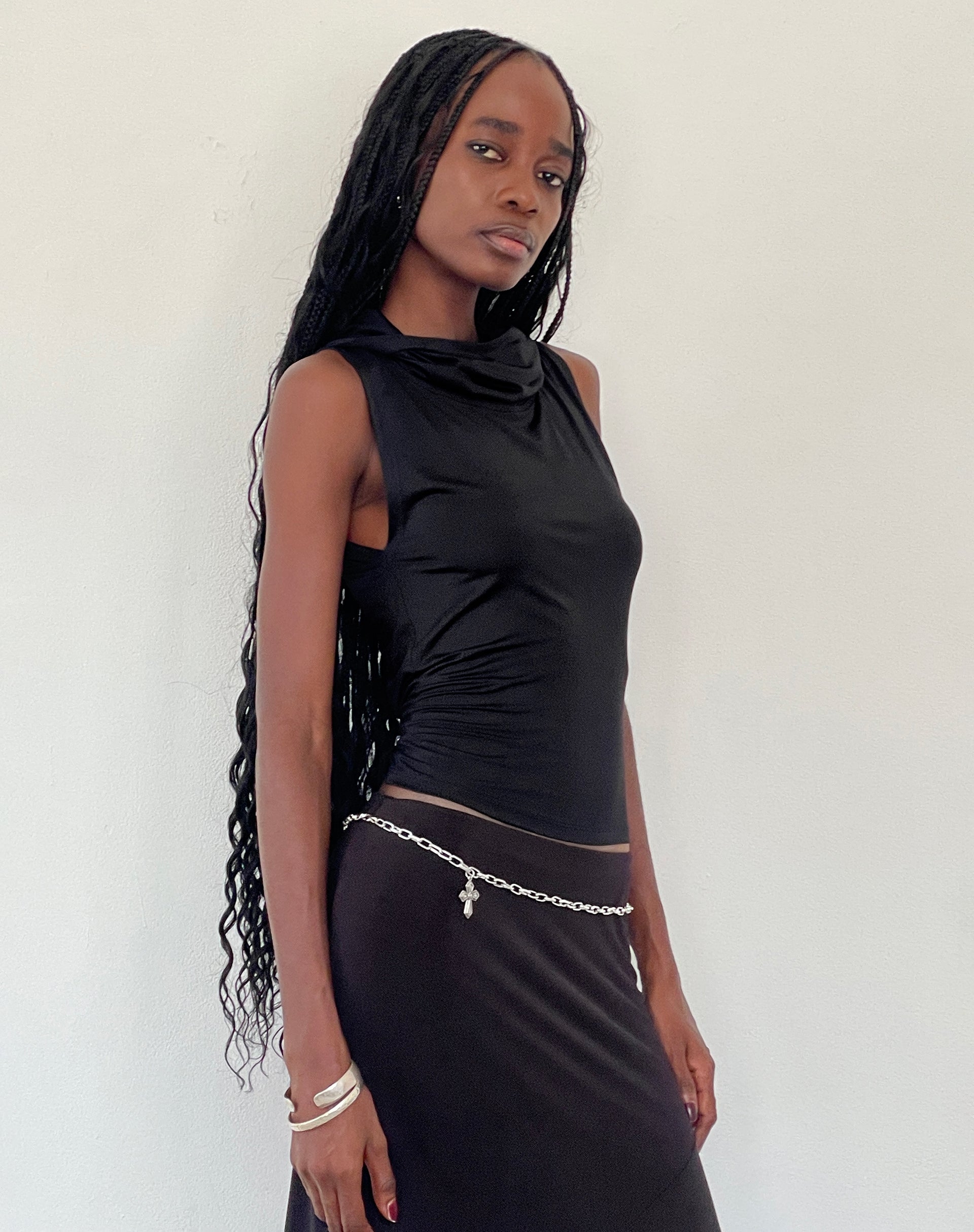 Image de Tapia Hooded Tank Top in Black Slinky