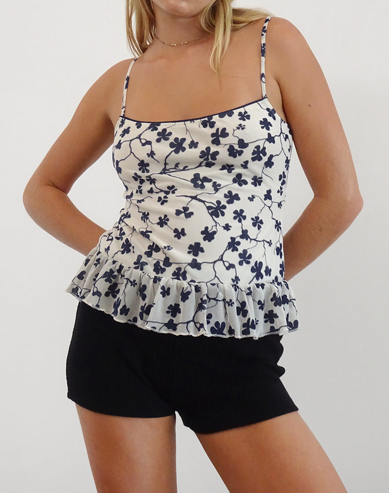 Top Tarkam en Grunge Floral Flock Cream