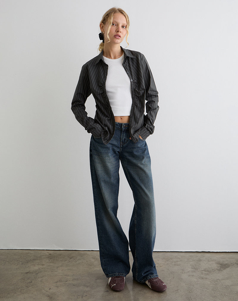 Image de Tarsi Fitted Shirt in Mono Pinstripe Grey